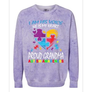 Blue Proud Autism Awareness Grandma Grandson I Am His Voice Cool Gift Colorblast Crewneck Sweatshirt