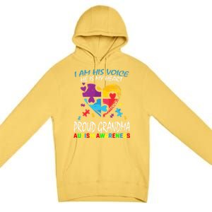 Blue Proud Autism Awareness Grandma Grandson I Am His Voice Cool Gift Premium Pullover Hoodie