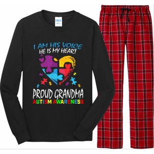 Blue Proud Autism Awareness Grandma Grandson I Am His Voice Cool Gift Long Sleeve Pajama Set