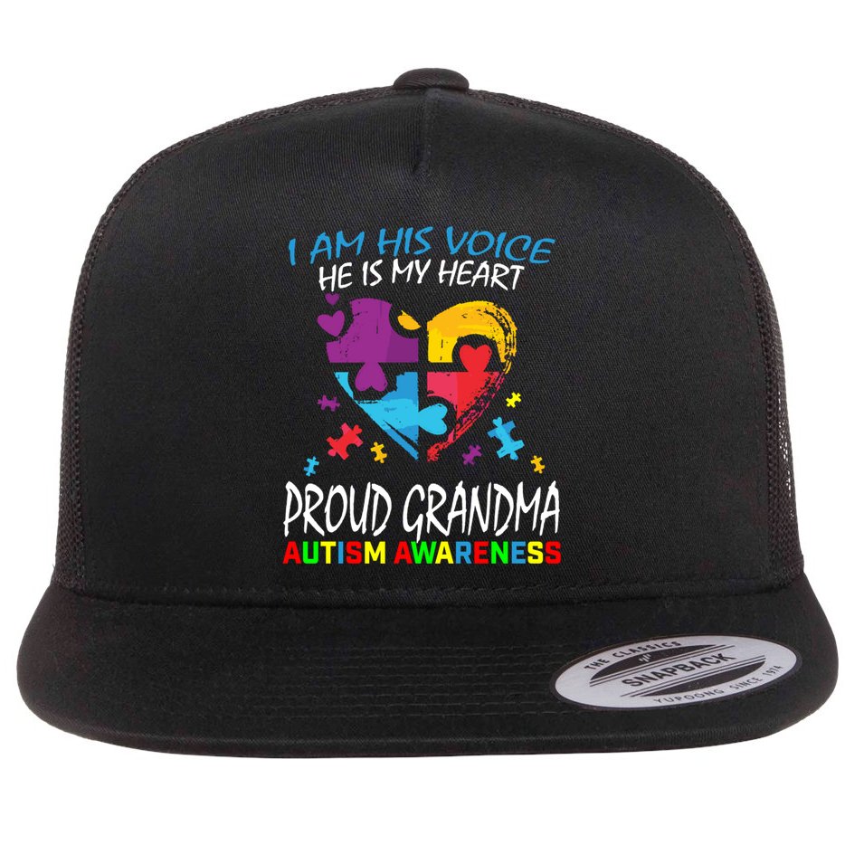 Blue Proud Autism Awareness Grandma Grandson I Am His Voice Cool Gift Flat Bill Trucker Hat
