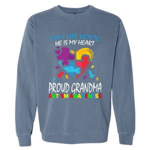 Blue Proud Autism Awareness Grandma Grandson I Am His Voice Cool Gift Garment-Dyed Sweatshirt