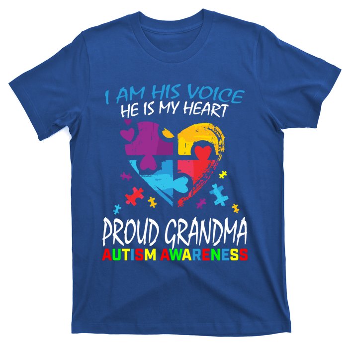 Blue Proud Autism Awareness Grandma Grandson I Am His Voice Cool Gift T-Shirt