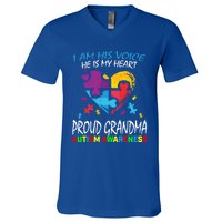 Blue Proud Autism Awareness Grandma Grandson I Am His Voice Cool Gift V-Neck T-Shirt