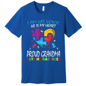 Blue Proud Autism Awareness Grandma Grandson I Am His Voice Cool Gift Premium T-Shirt