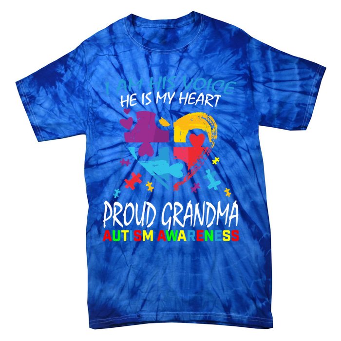 Blue Proud Autism Awareness Grandma Grandson I Am His Voice Cool Gift Tie-Dye T-Shirt