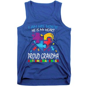 Blue Proud Autism Awareness Grandma Grandson I Am His Voice Cool Gift Tank Top