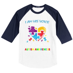 Blue Proud Autism Awareness Grandma Grandson I Am His Voice Cool Gift Baseball Sleeve Shirt