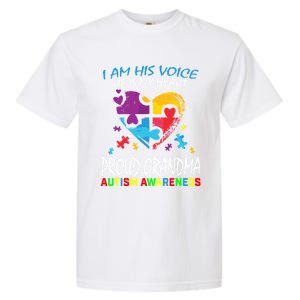 Blue Proud Autism Awareness Grandma Grandson I Am His Voice Cool Gift Garment-Dyed Heavyweight T-Shirt