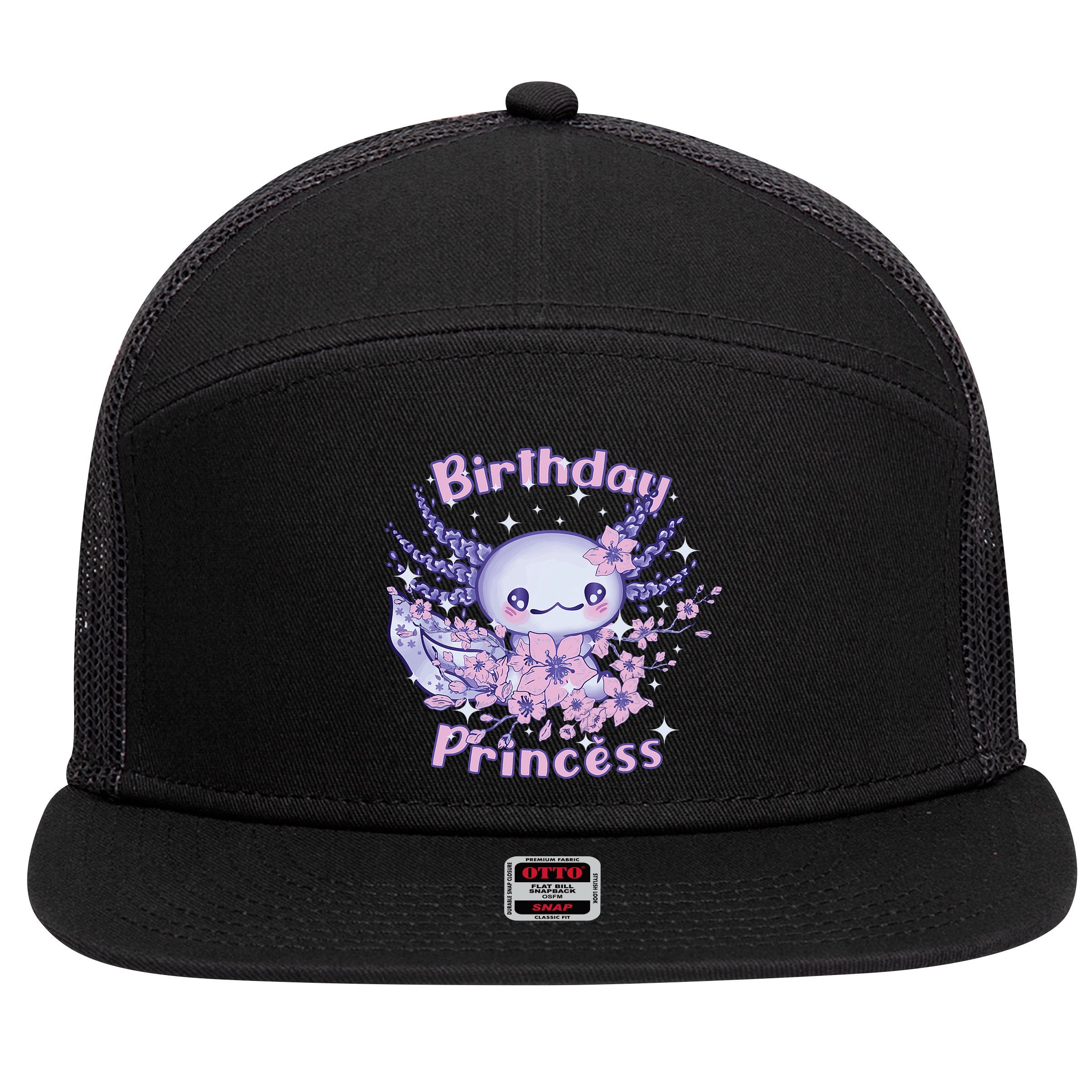 Birthday Princess And Axolotl Birthday 7 Panel Mesh Trucker Snapback Hat