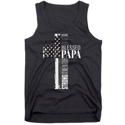 Blessed Papa American Flag Christian Religious Fathers Day Tank Top