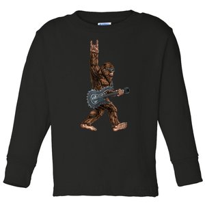 Bigfoot Playing A Dragon Guitar Rock On Sasquatch Big Foot Toddler Long Sleeve Shirt