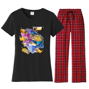 Burrito Pizza And Taco Cat In Space Tacocat Gift Idea Women's Flannel Pajama Set