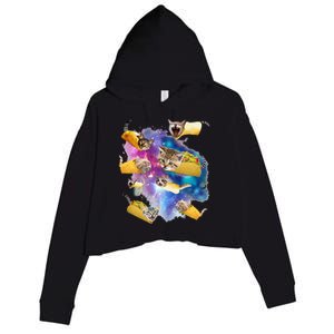 Burrito Pizza And Taco Cat In Space Tacocat Gift Idea Crop Fleece Hoodie