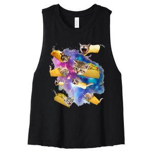 Burrito Pizza And Taco Cat In Space Tacocat Gift Idea Women's Racerback Cropped Tank