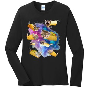 Burrito Pizza And Taco Cat In Space Tacocat Gift Idea Ladies Long Sleeve Shirt