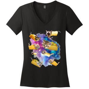 Burrito Pizza And Taco Cat In Space Tacocat Gift Idea Women's V-Neck T-Shirt