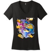 Burrito Pizza And Taco Cat In Space Tacocat Gift Idea Women's V-Neck T-Shirt