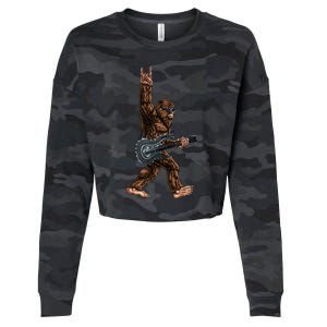 Bigfoot Playing A Dragon Guitar Rock On Sasquatch Big Foot Cropped Pullover Crew