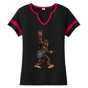 Bigfoot Playing A Dragon Guitar Rock On Sasquatch Big Foot Ladies Halftime Notch Neck Tee