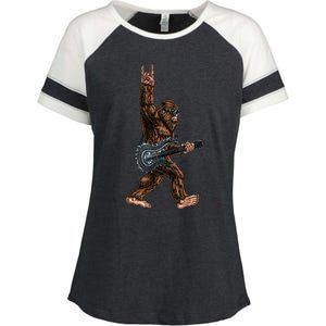 Bigfoot Playing A Dragon Guitar Rock On Sasquatch Big Foot Enza Ladies Jersey Colorblock Tee