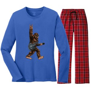 Bigfoot Playing A Dragon Guitar Rock On Sasquatch Big Foot Women's Long Sleeve Flannel Pajama Set 