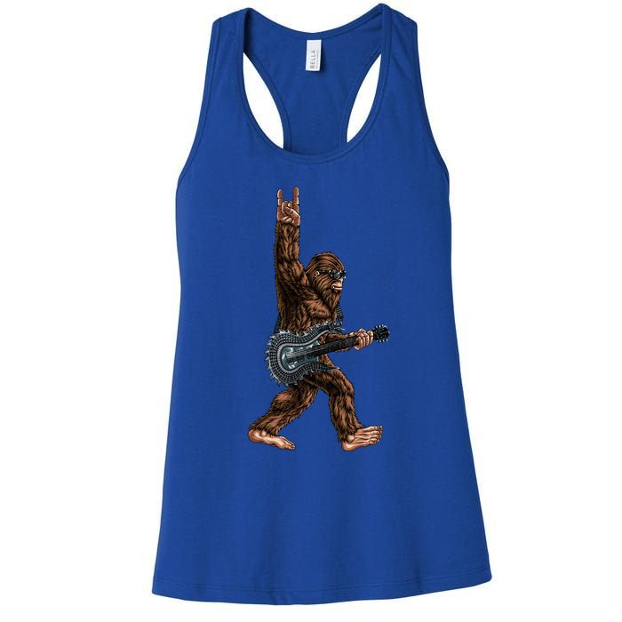 Bigfoot Playing A Dragon Guitar Rock On Sasquatch Big Foot Women's Racerback Tank