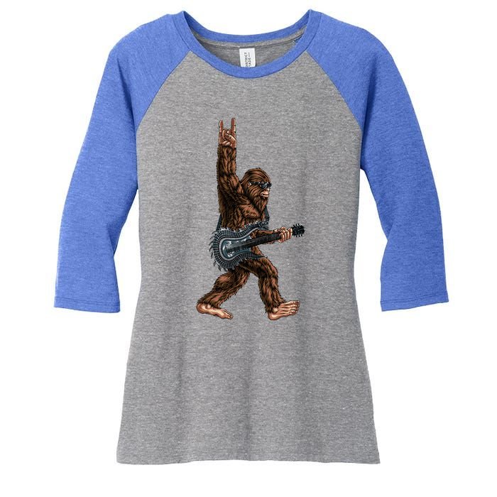 Bigfoot Playing A Dragon Guitar Rock On Sasquatch Big Foot Women's Tri-Blend 3/4-Sleeve Raglan Shirt