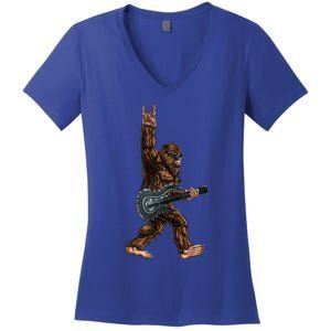 Bigfoot Playing A Dragon Guitar Rock On Sasquatch Big Foot Women's V-Neck T-Shirt