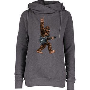 Bigfoot Playing A Dragon Guitar Rock On Sasquatch Big Foot Womens Funnel Neck Pullover Hood