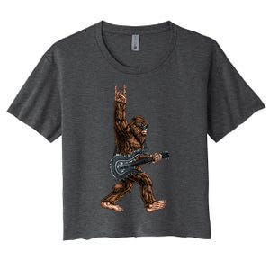 Bigfoot Playing A Dragon Guitar Rock On Sasquatch Big Foot Women's Crop Top Tee