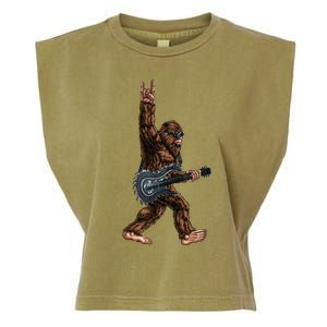 Bigfoot Playing A Dragon Guitar Rock On Sasquatch Big Foot Garment-Dyed Women's Muscle Tee