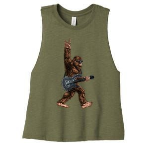 Bigfoot Playing A Dragon Guitar Rock On Sasquatch Big Foot Women's Racerback Cropped Tank