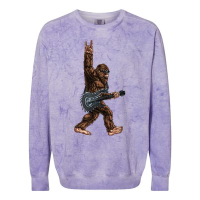 Bigfoot Playing A Dragon Guitar Rock On Sasquatch Big Foot Colorblast Crewneck Sweatshirt