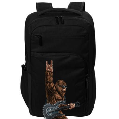 Bigfoot Playing A Dragon Guitar Rock On Sasquatch Big Foot Impact Tech Backpack