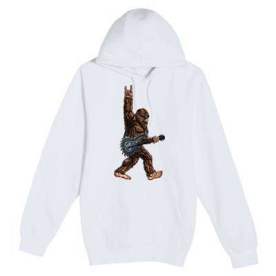 Bigfoot Playing A Dragon Guitar Rock On Sasquatch Big Foot Premium Pullover Hoodie