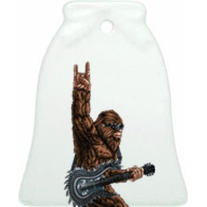 Bigfoot Playing A Dragon Guitar Rock On Sasquatch Big Foot Ceramic Bell Ornament