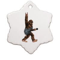 Bigfoot Playing A Dragon Guitar Rock On Sasquatch Big Foot Ceramic Star Ornament