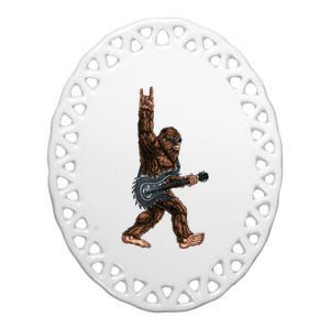 Bigfoot Playing A Dragon Guitar Rock On Sasquatch Big Foot Ceramic Oval Ornament