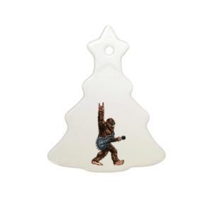 Bigfoot Playing A Dragon Guitar Rock On Sasquatch Big Foot Ceramic Tree Ornament