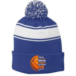 Basketball Player And Fans Funny For Dad Mom Gift Stripe Pom Pom Beanie