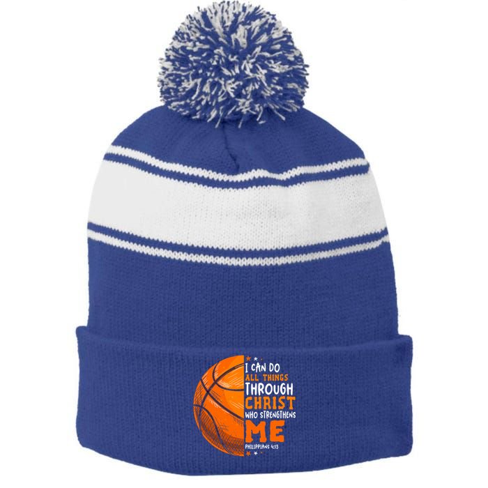 Basketball Player And Fans Funny For Dad Mom Gift Stripe Pom Pom Beanie