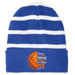 Basketball Player And Fans Funny For Dad Mom Gift Striped Beanie with Solid Band