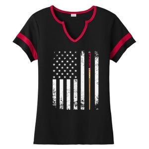 Billiards Pool American Flag Ladies Halftime Notch Neck Tee