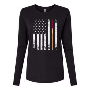 Billiards Pool American Flag Womens Cotton Relaxed Long Sleeve T-Shirt