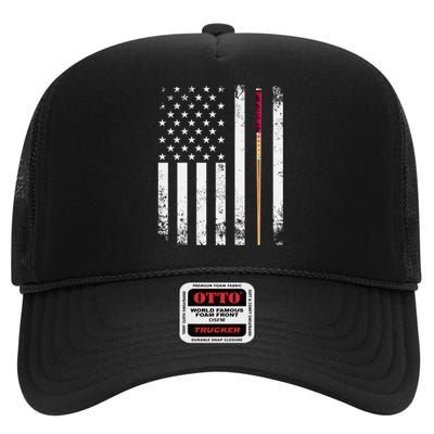 Billiards Pool American Flag High Crown Mesh Back Trucker Hat