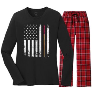 Billiards Pool American Flag Women's Long Sleeve Flannel Pajama Set 