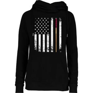 Billiards Pool American Flag Womens Funnel Neck Pullover Hood