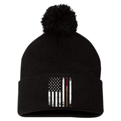 Billiards Pool American Flag Pom Pom 12in Knit Beanie