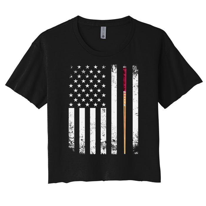 Billiards Pool American Flag Women's Crop Top Tee