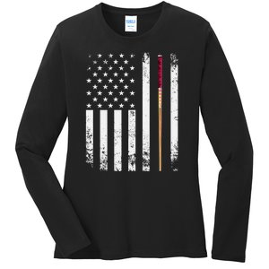 Billiards Pool American Flag Ladies Long Sleeve Shirt